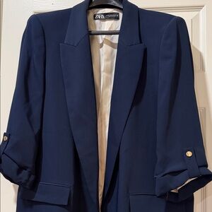 Zara Dark Navy Tailored Blazer with Gold Buttons